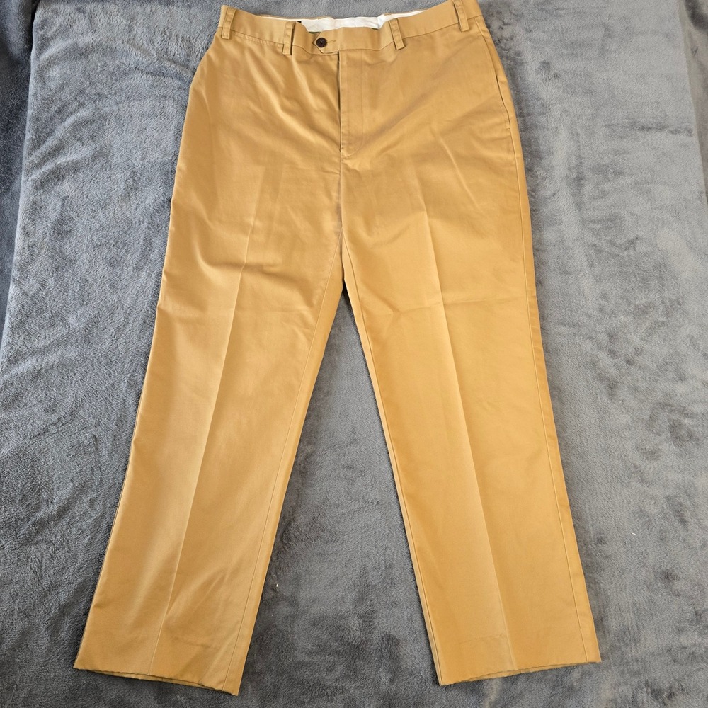 Orvis Men's Chino Pants 36W 32L Tan Khaki 100%‎ Cotton Flat Front Straight Leg